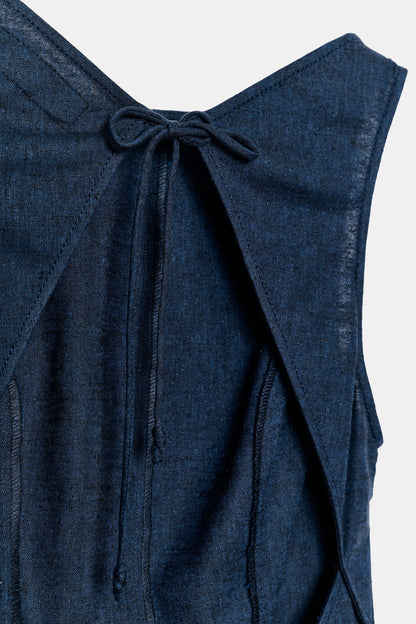 VESTIDO MIDI CON LINO ESPALDA DESCUBIERTA